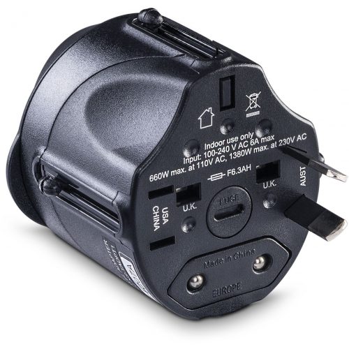 Cyber Power TRA1A2 International Travel AdapterVACType A, Type C, Type G, & Type I Input Plugs, Black,  Warranty TRA1A2