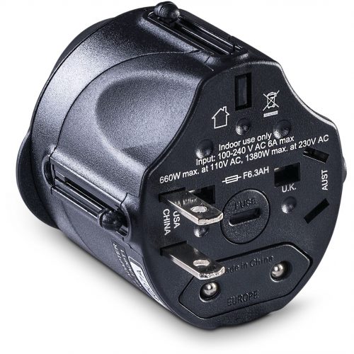 Cyber Power TRA1A2 International Travel AdapterVACType A, Type C, Type G, & Type I Input Plugs, Black,  Warranty TRA1A2