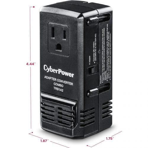 CyberPower TRB1A2 International Travel Adapter – VAC with USB Type A C, G, and I Input Plugs