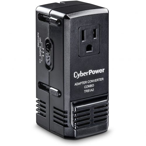 CyberPower TRB1A2 International Travel Adapter – VAC with USB Type A C, G, and I Input Plugs