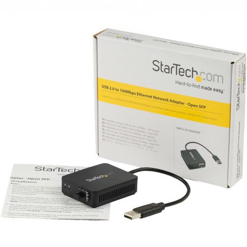 Startech .com USB to Fiber Optic ConverterOpen SFPUSB 2.0 100Mbps Ethernet Network AdapterWindows & LinuxSFP AdapterConnect to… US100A20SFP