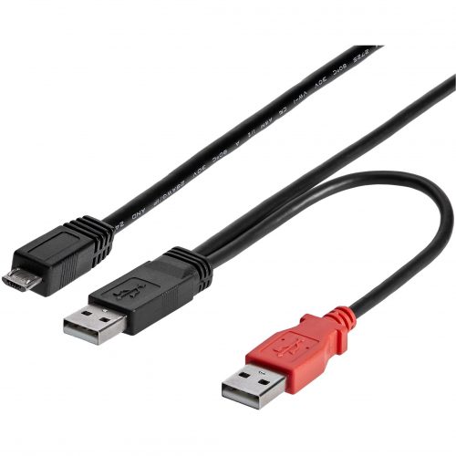 Startech .com 3 ft USB Y Cable for External Hard DriveDual USB A to Micro BType A Male USBMicro Type B Male USB3ftBlack USB2HAUBY3