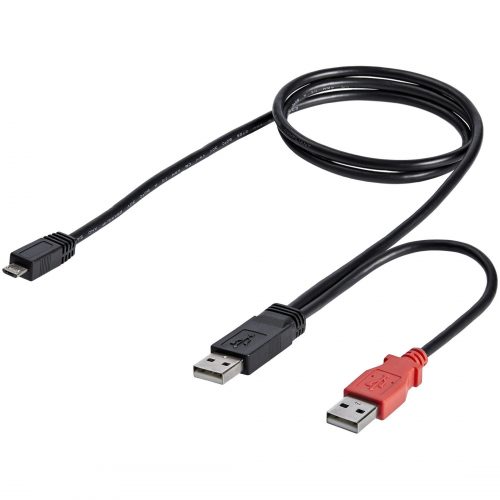 Startech .com 3 ft USB Y Cable for External Hard DriveDual USB A to Micro BType A Male USBMicro Type B Male USB3ftBlack USB2HAUBY3