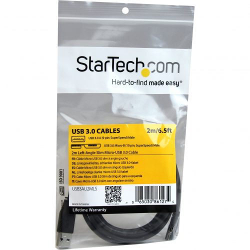 Startech .com 2m 6 ft Slim Micro USB 3.0 CableM/MUSB 3.0 A to Left-Angle Micro USBUSB 3.1 Gen 1 (5 Gbps)Position your USB 3.0 Micr… USB3AU2MLS