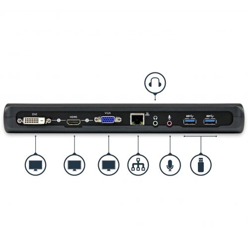 Startech .com USB 3.0 Docking StationCompatible with Windows / macOSSupports Dual DisplaysHDMI and DVIDVI to VGA Adapter Include… USB3SDOCKHDV