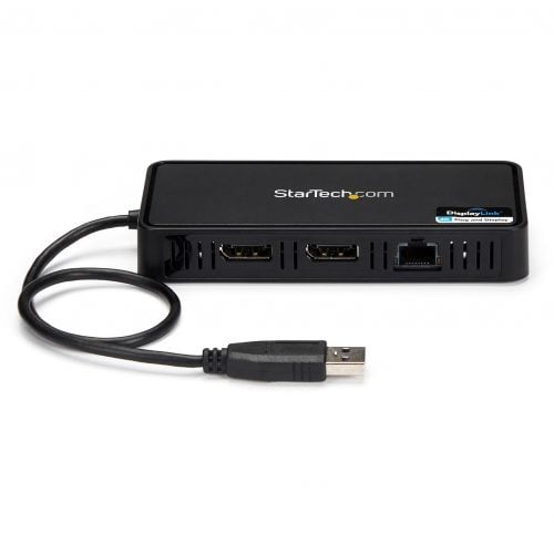 Startech .com USB 3.0 Mini DockDual Monitor USB Type-A Laptop Docking StationDisplayPort 4K 60Hz & Gigabit Ethernet1′ (30cm) cableU… USBA2DPGB