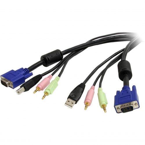 Startech .com 6 ft 4-in-1 USB VGA KVM Switch Cable with AudioConnect high resolution VGA video, USB, audio and microphone all in one cable… USBVGA4N1A6