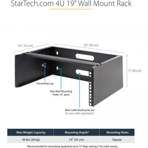 Startech .com 4U Wall Mount Rack, 13.78in Deep, 19 inch Wall Mount Network Rack, Wall Mounting Patch Panel Bracket for Switch/IT Equipment4… WALLMOUNT4