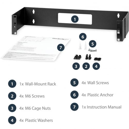 Startech .com 2U 19in Hinged Wallmount Bracket for Patch PanelsBlack WALLMOUNTH2