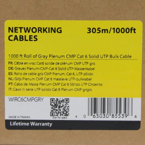 Startech .com 1000 ft Roll of Gray Plenum CMP Cat 6 Solid UTP Bulk CableMake Gigabit network connections using this high quality plenum ra… WIRC6CMPGRY