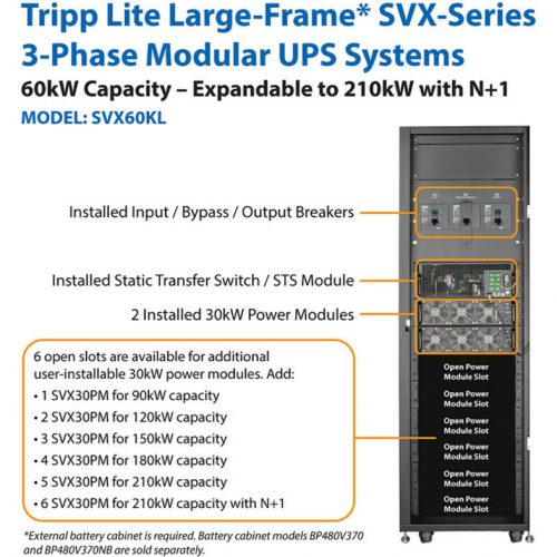 Tripp Lite SmartOnline SVX Series 60kVA Modular, Scalable 3-Phase, On-line Double-Conversion 400/230V 50/60Hz UPS SystemTower230 V AC, 380… SVX60KL