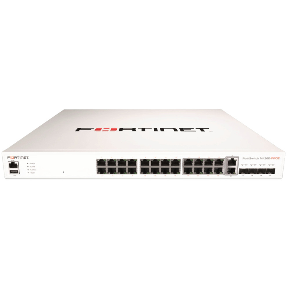 Fortinet Ethernet Switch26 Ports3 Layer SupportedModular442 W Power ConsumptionOptical Fiber, Twisted PairRack-mountable FS-M426E-FPOE Fortinet Ethernet Switch26 Ports3 Layer SupportedModular442 W Power ConsumptionOptical Fiber, Twisted PairRack-mountable FS-M426E-FPOE