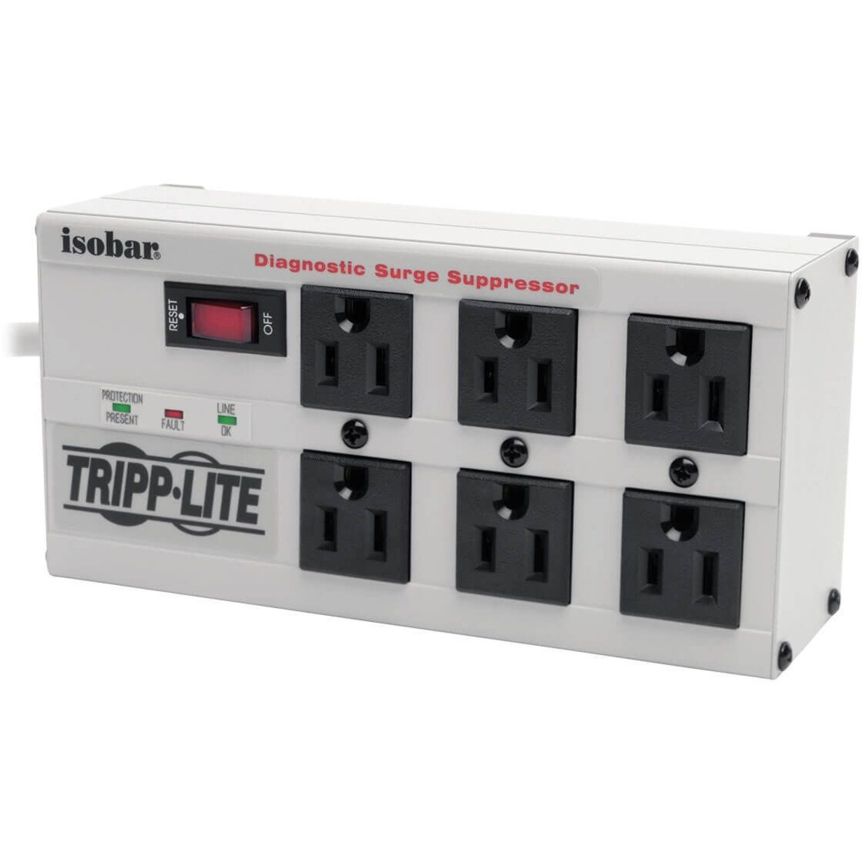 Tripp Lite Isobar Surge Protector Strip Metal 6 Outlet 6′ Cord 3330 Joules6 x NEMA 5-15R2350 J120 V AC Input120 V AC OutputCable… IBAR6-6D