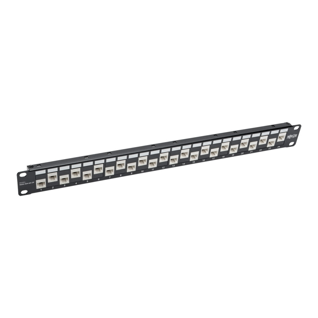 Tripp Lite 24-Port Cat6a Cat6 Cat5e Patch Panel 110 Punchdown Offset 1URM24 Port24 x RJ-451U HighBlack19″ WideRack-m… N252-024-6A-OF