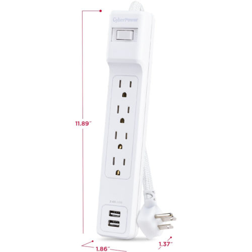 Cyber Power Home Office P606URC2 6-Outlet Surge Suppressor/Protector6 x NEMA 5-15R, 2 x USB500 J120 V AC InputAudio/Video P606URC2