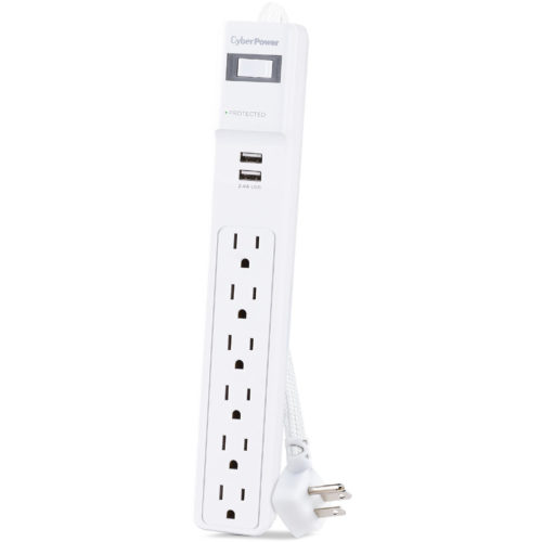 Cyber Power Home Office P606URC2 6-Outlet Surge Suppressor/Protector6 x NEMA 5-15R, 2 x USB500 J120 V AC InputAudio/Video P606URC2