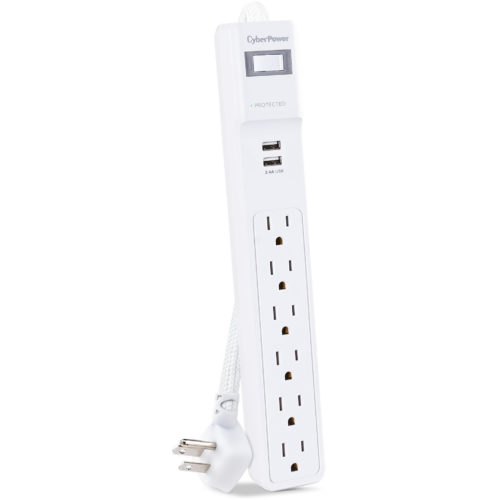 Cyber Power Home Office P606URC2 6-Outlet Surge Suppressor/Protector6 x NEMA 5-15R, 2 x USB500 J120 V AC InputAudio/Video P606URC2