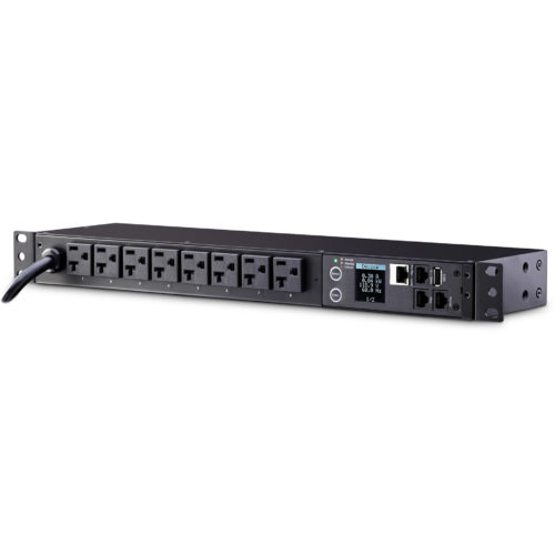 Cyber Power PDU31002 100120 VAC 20A Monitored PDU8 Outlets, 12 ft, NEMA L5-20P (5-20P Adapter), Horizontal, 1U, LCD,  Warranty PDU31002