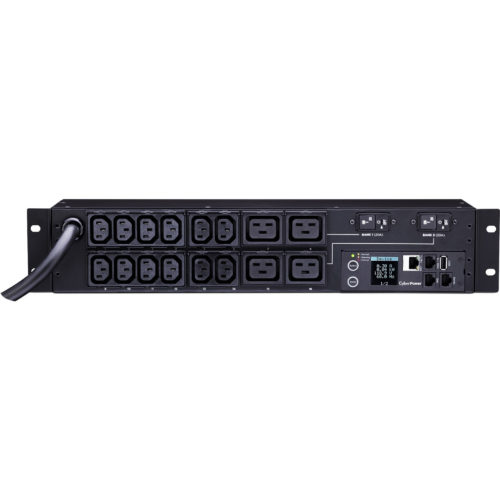 Cyber Power PDU31008 Single Phase 200240 VAC 30A Monitored PDU16 Outlets, 12 ft, NEMA L6-30P, Horizontal, 2U, SNMP,  Warranty PDU31008