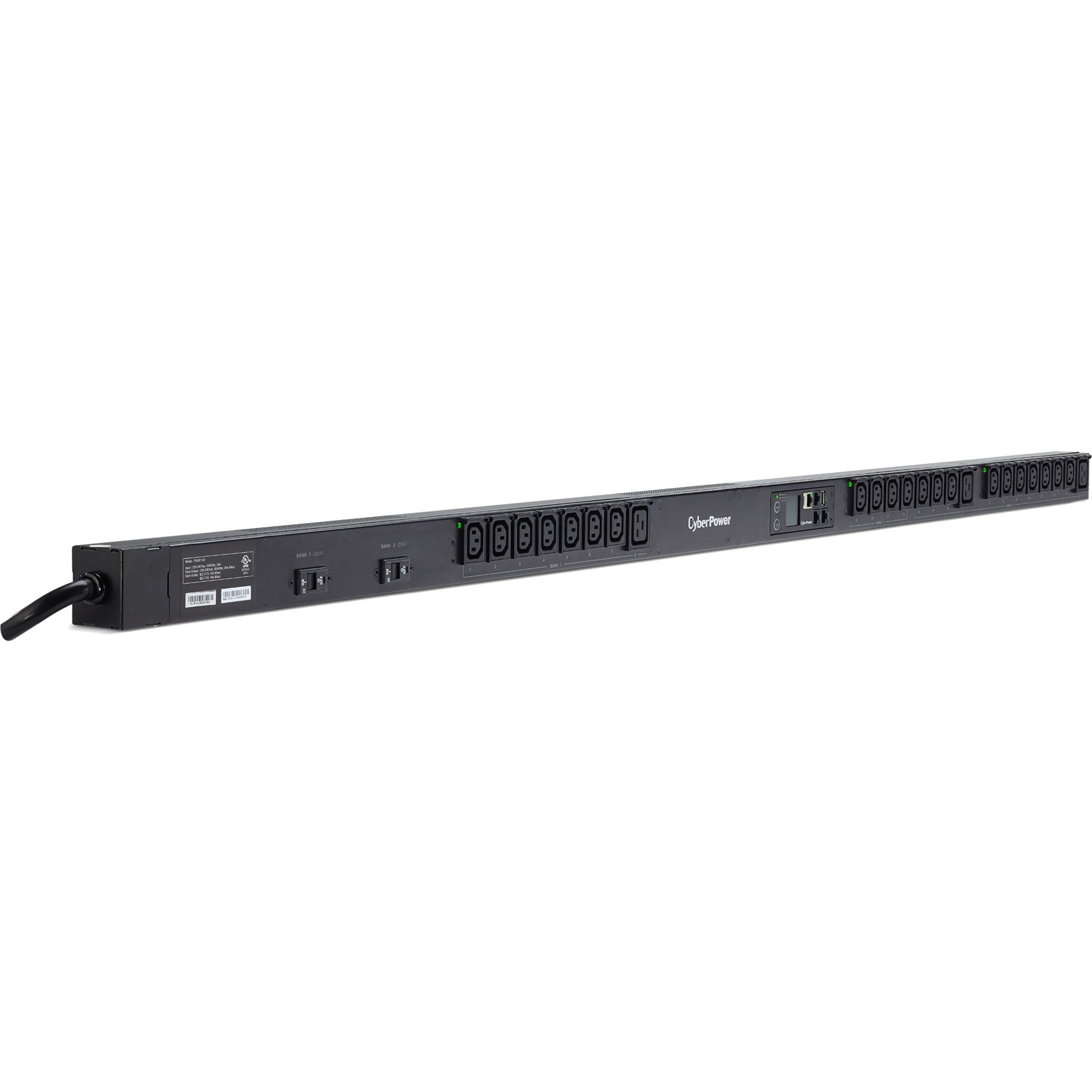 Cyber Power PDU41105 200240 VAC 30A Switched PDU24 Outlets, 24 ft, NEMA L6-30P, Vertical, 0U, LCD,  Warranty PDU41105