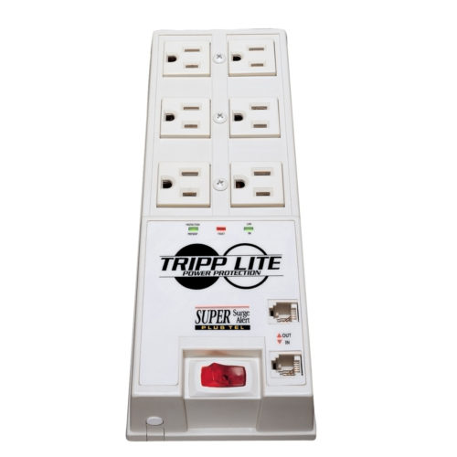 Tripp Lite Surge Protector Power Strip 6 Outlet 6′ Cord 3040 Joules Tel/DSL Auto Shut OffReceptacles: 6 x NEMA 5-15R3040J TR-6FM