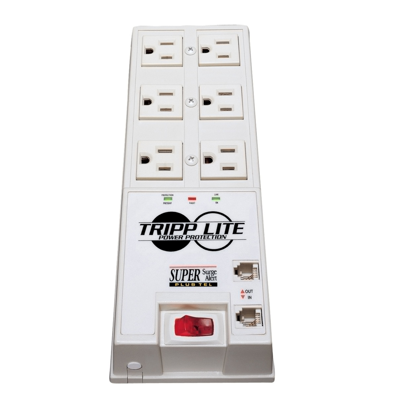Tripp Lite Surge Protector Power Strip 6 Outlet 6′ Cord 3040 Joules Tel/DSL Auto Shut OffReceptacles: 6 x NEMA 5-15R3040J TR-6FM