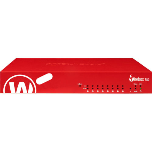 WatchGuard Firebox T80 MSSP Appliance (US)8 Port10/100/1000Base-TGigabit Ethernet6 x RJ-451 Total Expansion SlotsTabletop WGT80997-US