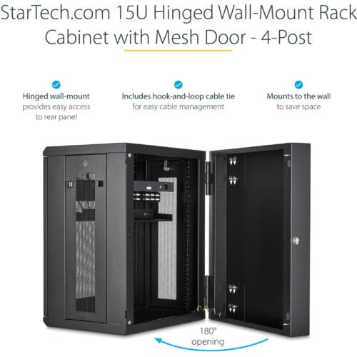 Startech .com 15U 19″ Wall Mount Network Cabinet16″ Deep Hinged Locking Flexible IT Data Equipment Rack Vented Switch Enclosure w/Shelf -… RK1520WALHM