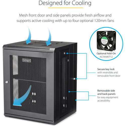 Startech .com 15U 19″ Wall Mount Network Cabinet16″ Deep Hinged Locking Flexible IT Data Equipment Rack Vented Switch Enclosure w/Shelf -… RK1520WALHM