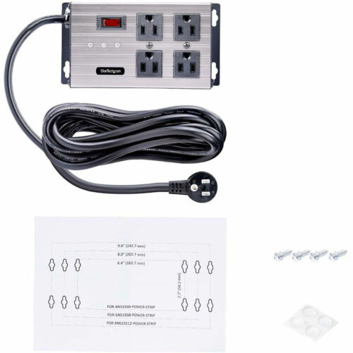Startech .com 4-Outlet Industrial Power Strip 125V/15A, EMI/RFI Isolation, Surge Protection, Mountable PDU, 8ft NEMA 5-15P Cord, UL L… 4N515S8-POWER-STRIP