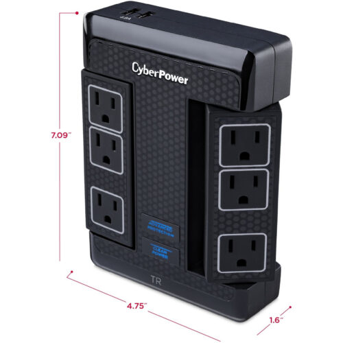 Cyber Power HT600WSU2A Premier Home Theater 6Outlet Surge with 1680 JClamping Voltage 500V, NEMA 5-15P, Wall Tap, 15 Amp, 24.8 Amps (… HT600WSU2A