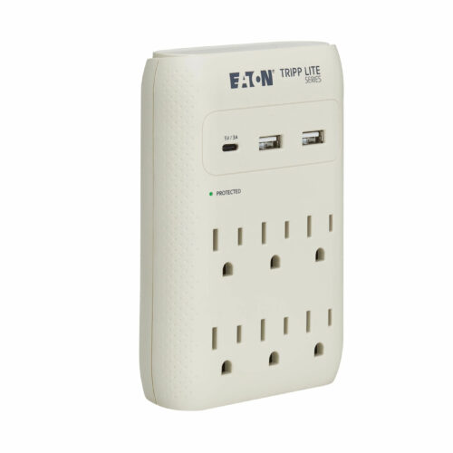 Tripp Lite Eaton   Series Protect It! 6-Outlet Surge Protector5-15R Outlets, USB-C and USB-A Ports, 5-15P Direct Plug-In, 1080 Joules, GrayGra… SK60C