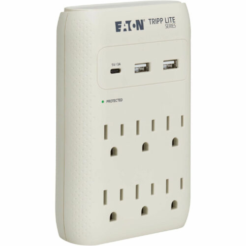 Tripp Lite Eaton   Series Protect It! 6-Outlet Surge Protector5-15R Outlets, USB-C and USB-A Ports, 5-15P Direct Plug-In, 1080 Joules, GrayGra… SK60C